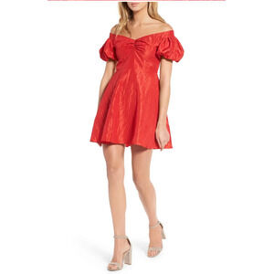 Topshop Taffy Puff Sleeve Off The Shoulder Dress Red Size 4